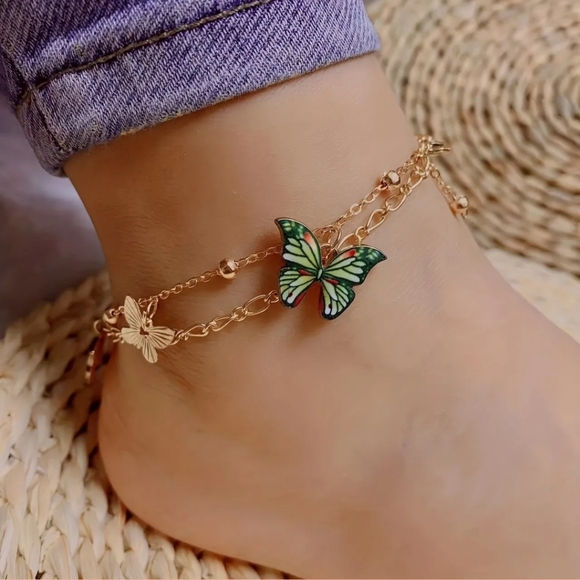 Boho Butterfly Layered Ankle Bracelet - Picture 5 of 8